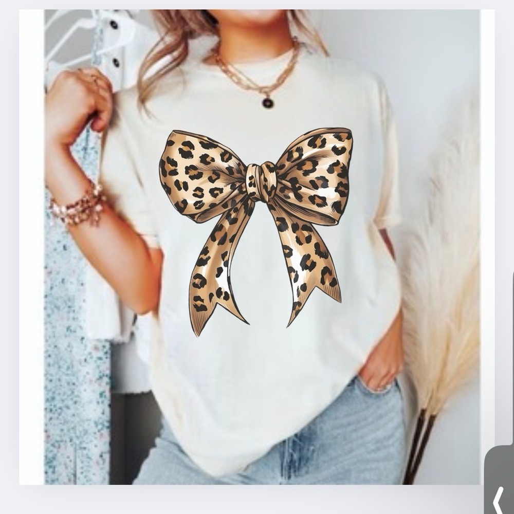 NEW- Leopard Bow Neck Short Sleeve Tee Shirt Multiple Colors And S…